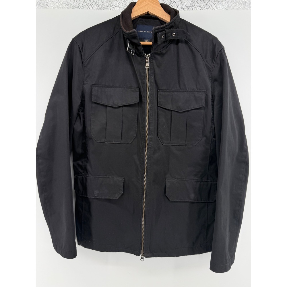 Banana Republic Mens Small Black Military Field Jacket Full Zip Mock Neck Coat
